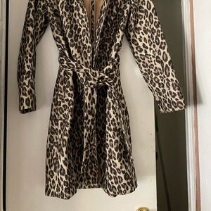 Chico’s Leopard Fleece Belted Tie Waist Trench Coat - Size 0